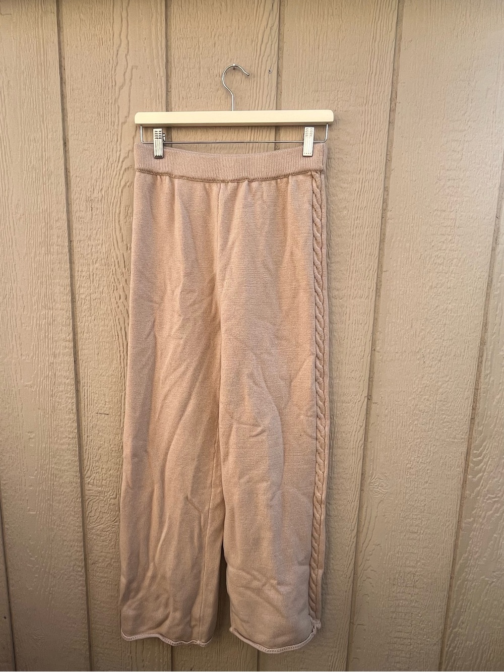 MOTF Small Cream Knit Wide-Leg Pants with Side Braid
